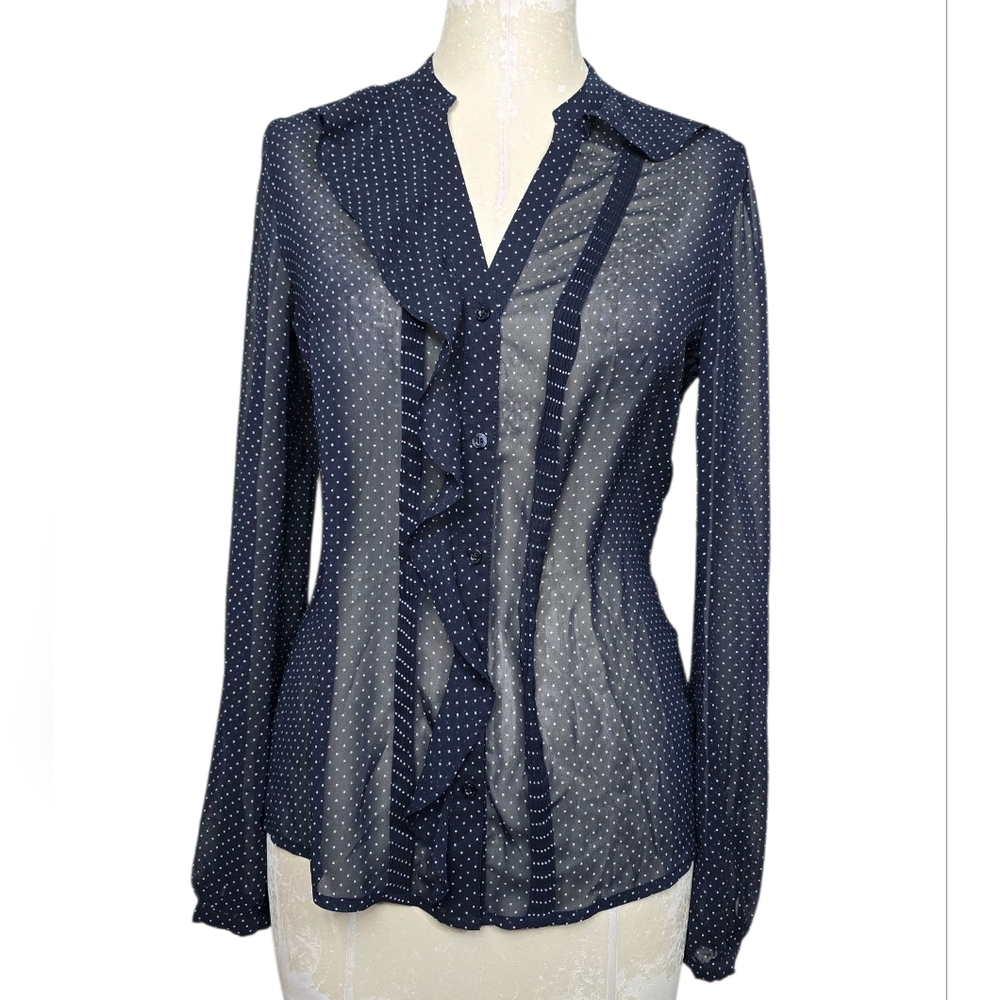 Esprit Dark Blue Polka Dot Sheer Blouse S